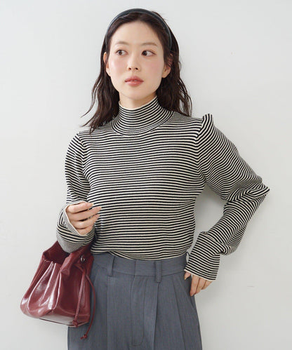 【純色&條紋】高領羅紋針織衫