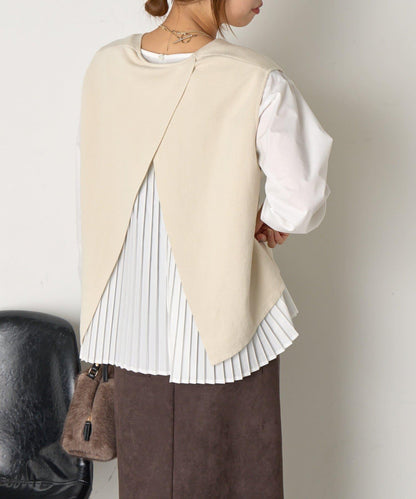 百褶襯衫馬甲套裝