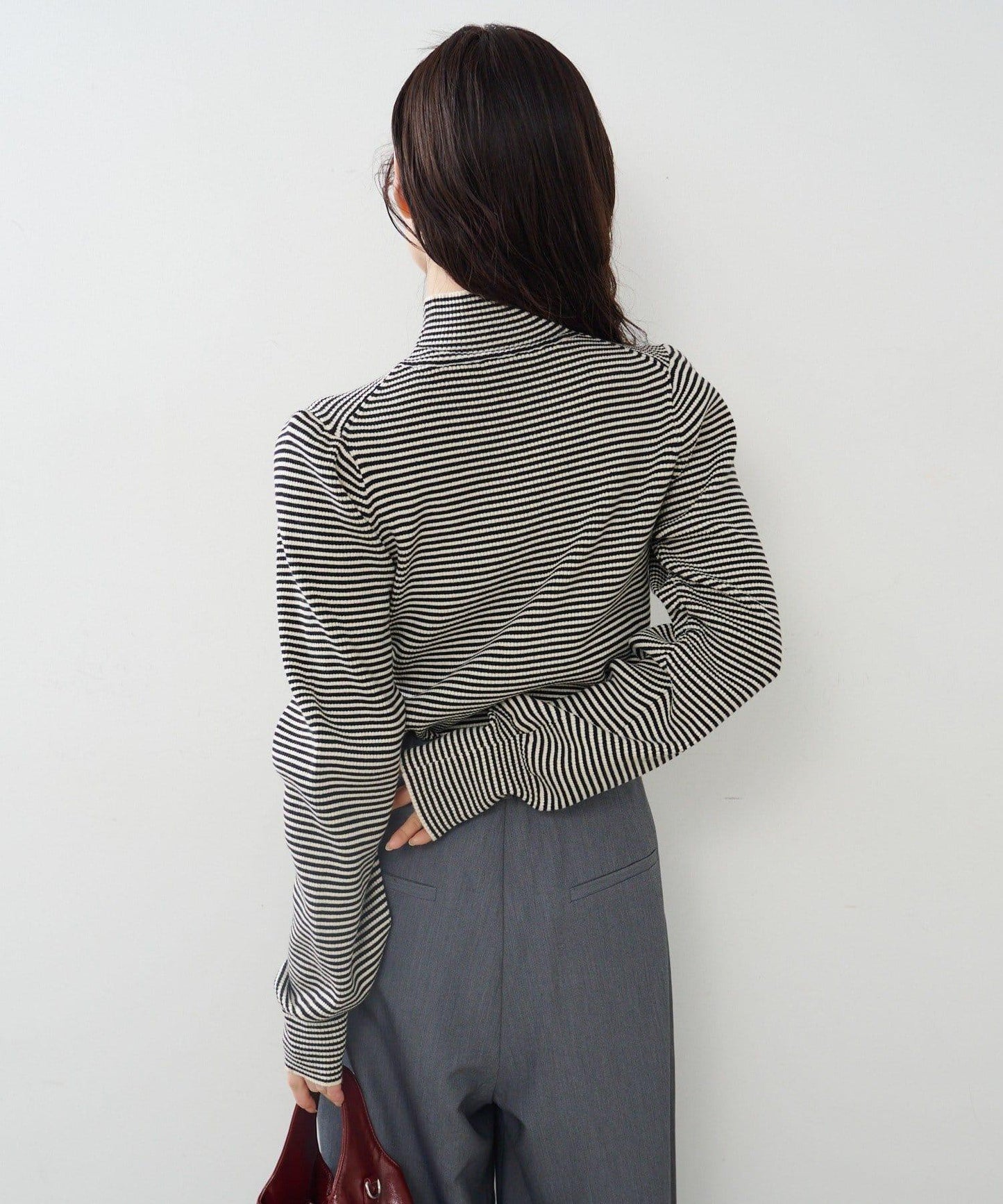 【純色&條紋】高領羅紋針織衫