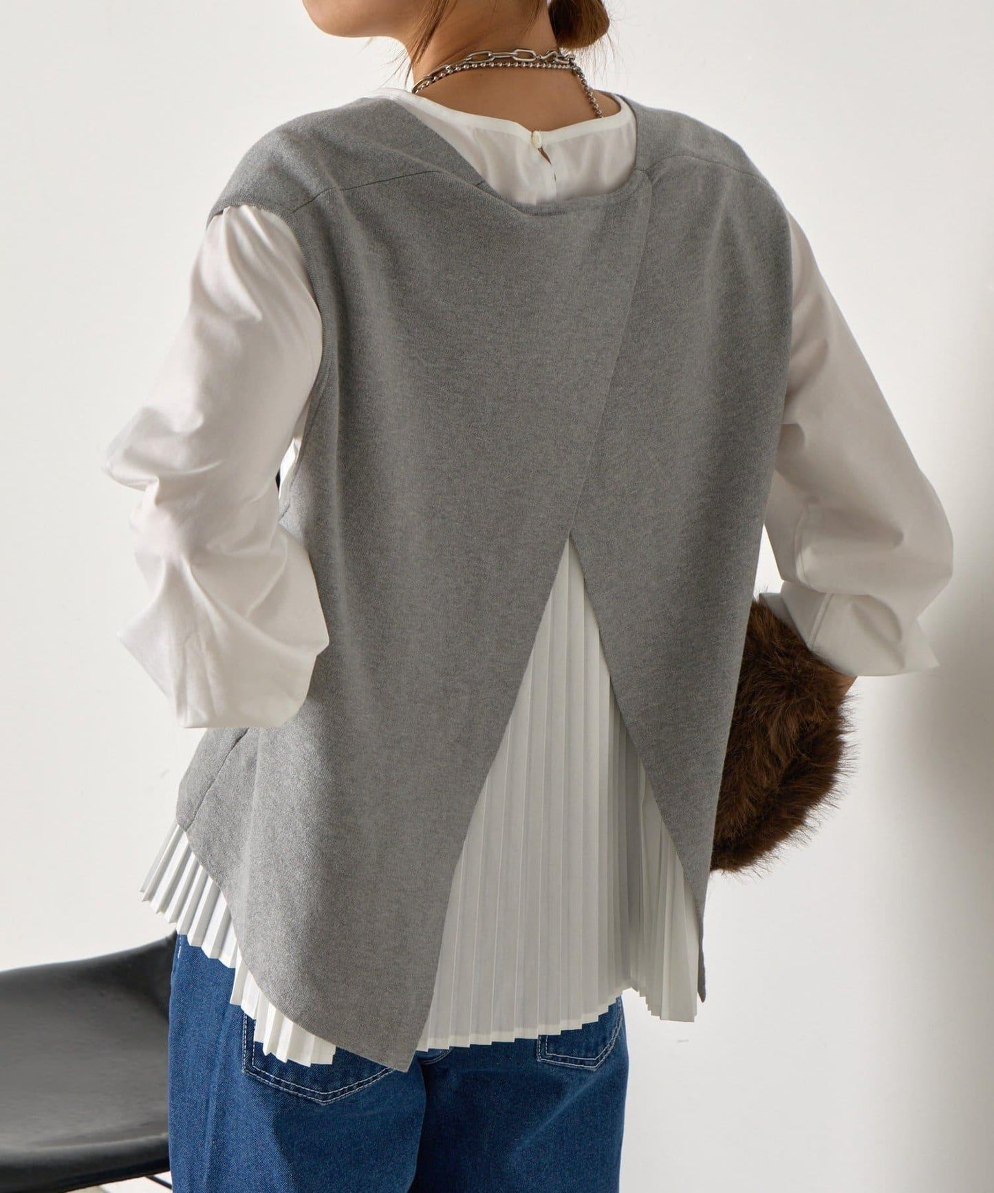 百褶襯衫馬甲套裝