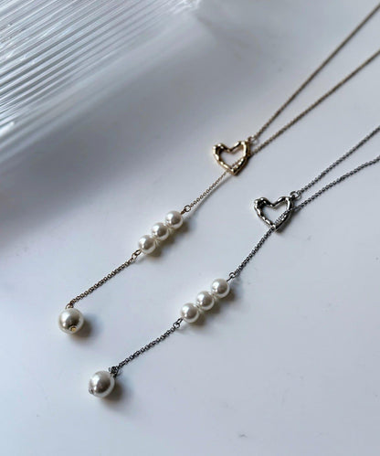 愛心與珍珠長款項鍊