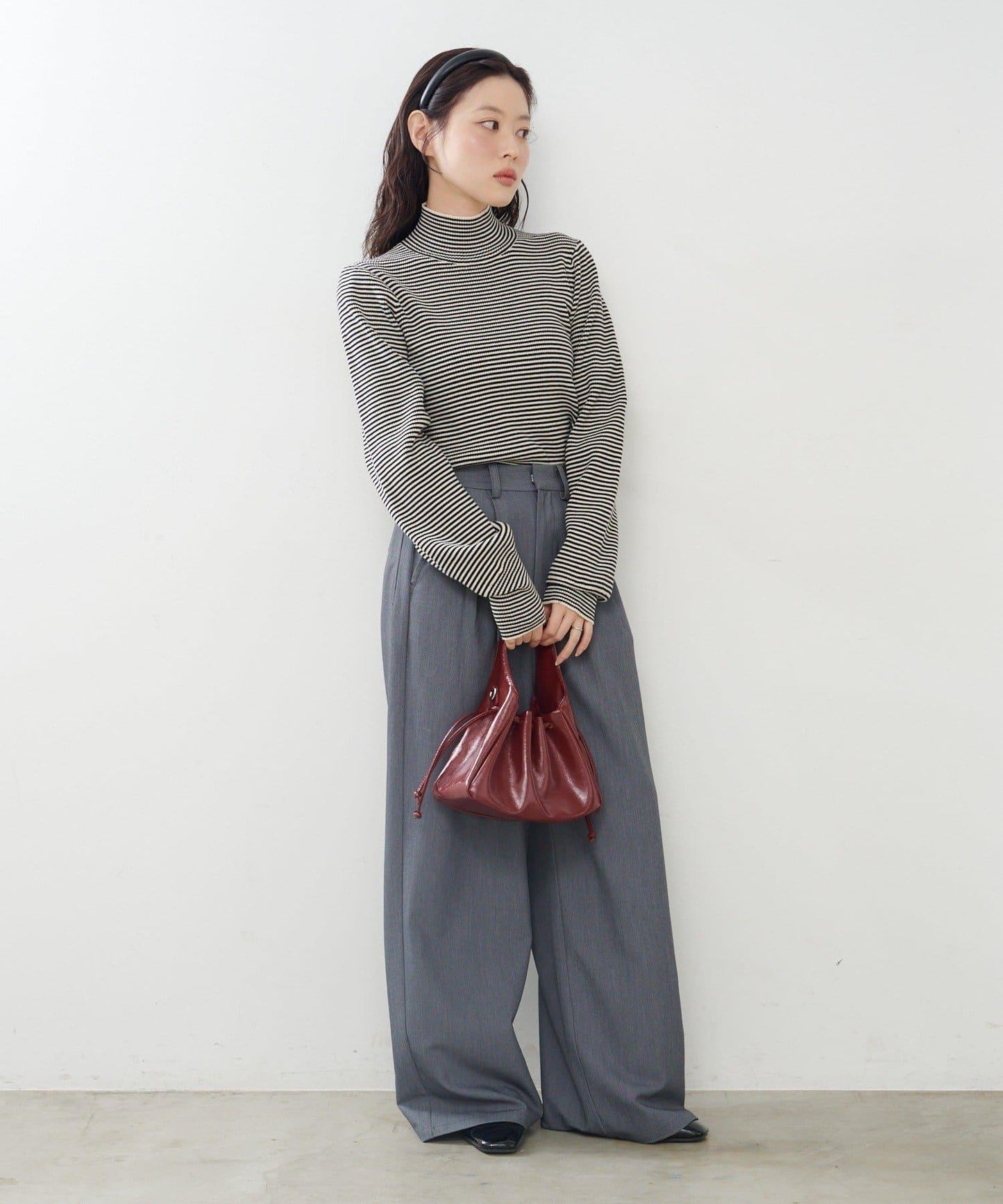 【純色&條紋】高領羅紋針織衫