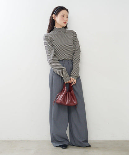 【純色&條紋】高領羅紋針織衫