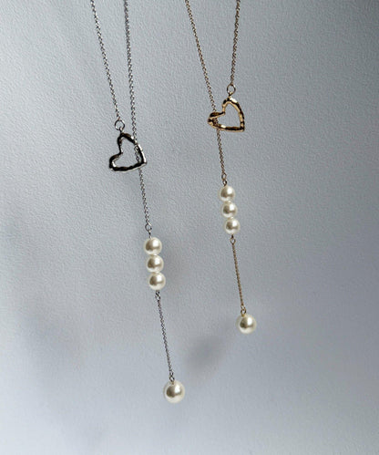 愛心與珍珠長款項鍊