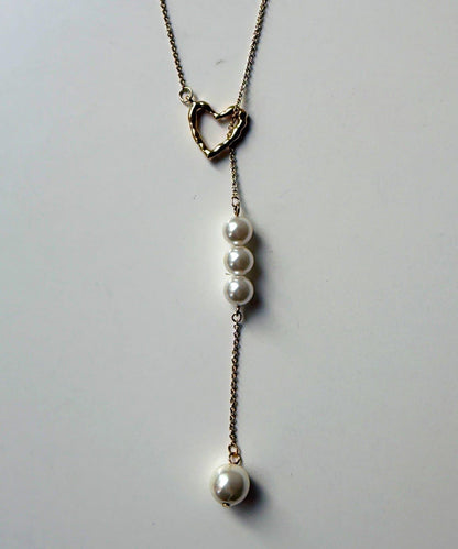 愛心與珍珠長款項鍊