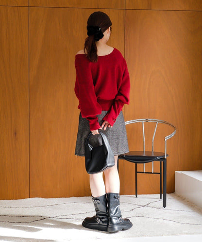 【4色可選/兩用】混色長款羅紋針織衫