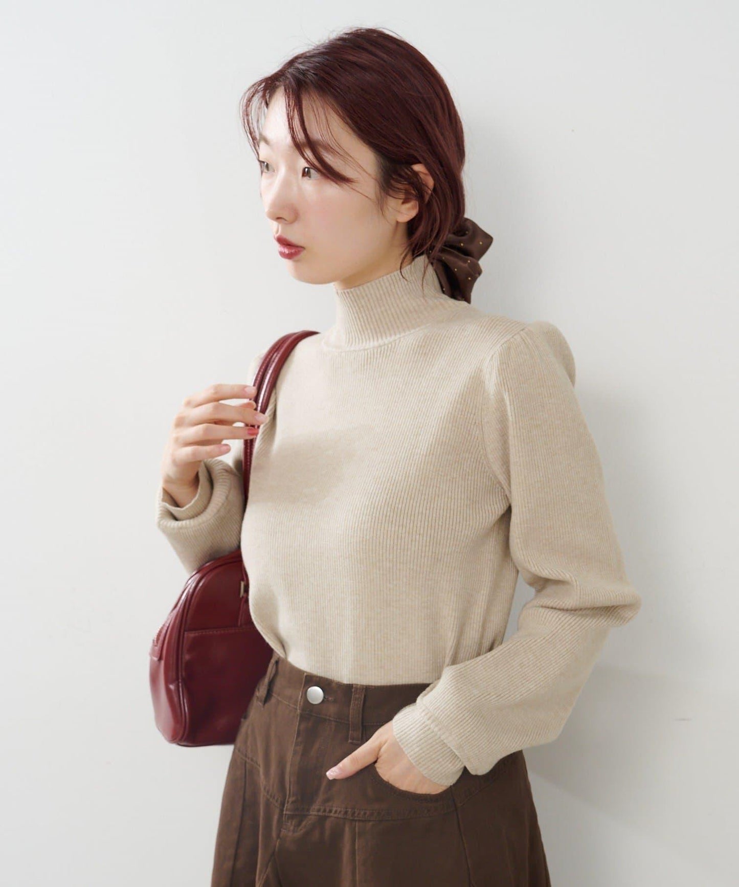 【純色&條紋】高領羅紋針織衫