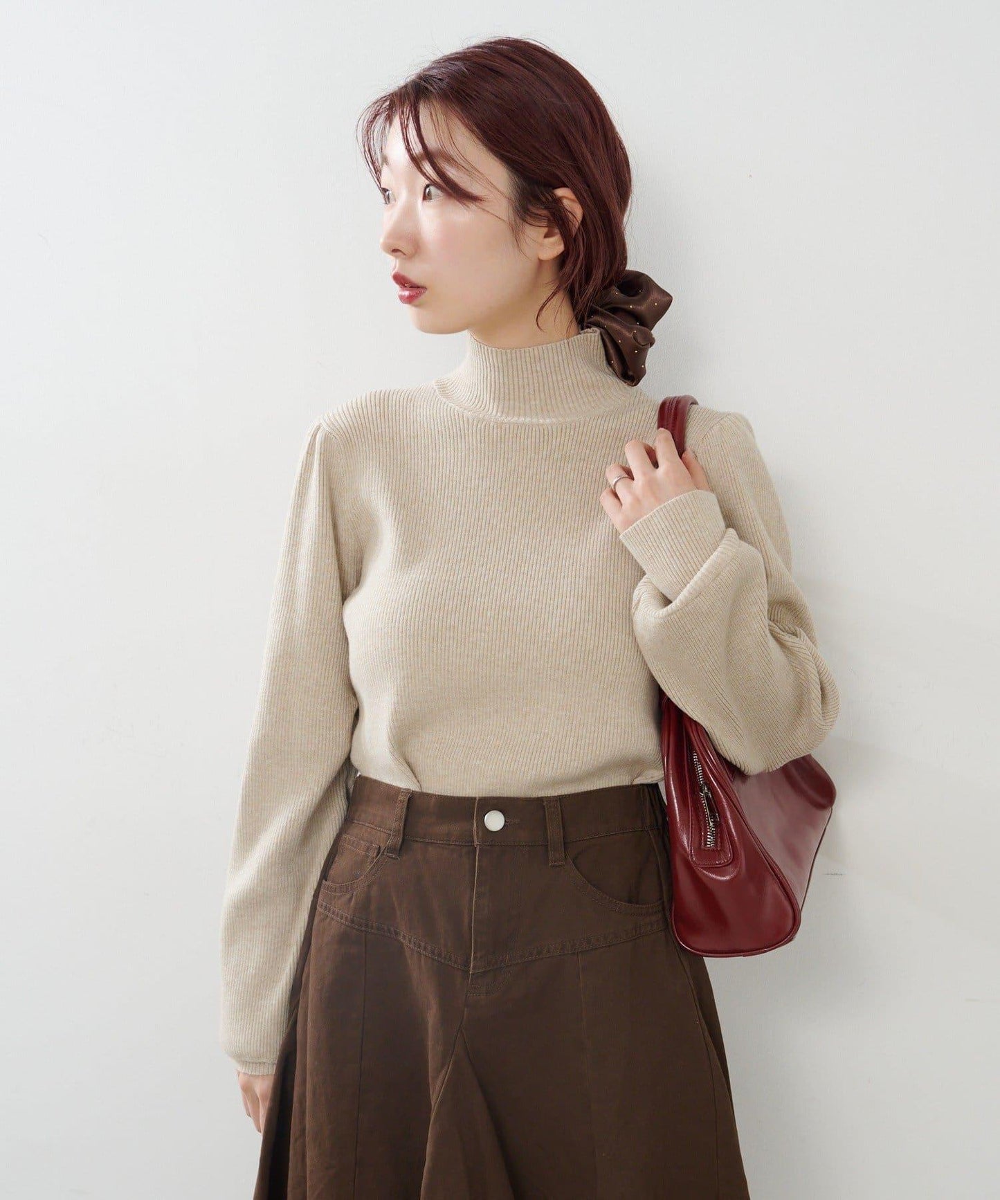 【純色&條紋】高領羅紋針織衫