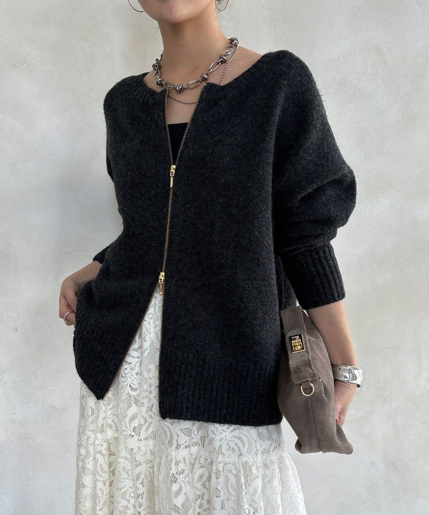 標誌拉鍊兩穿套頭衫