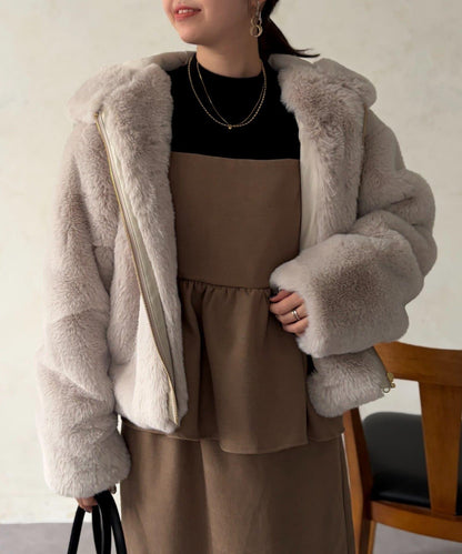 仿皮草拼接羊羔絨夾克