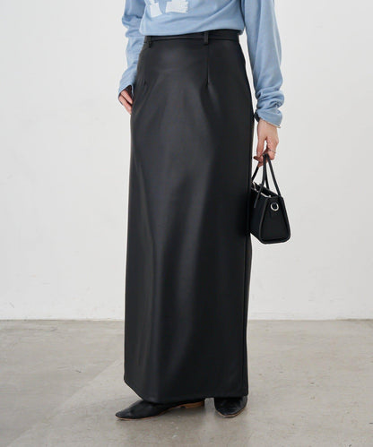 皮革長款半身裙