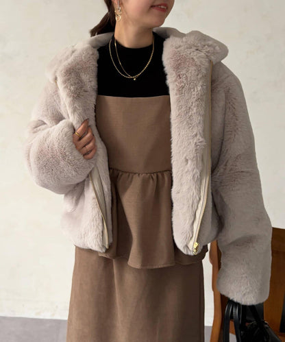 仿皮草拼接羊羔絨夾克