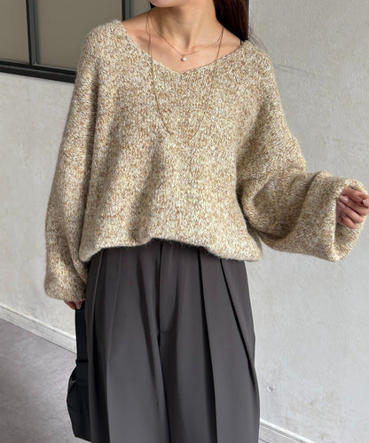 V領混色短款針織衫