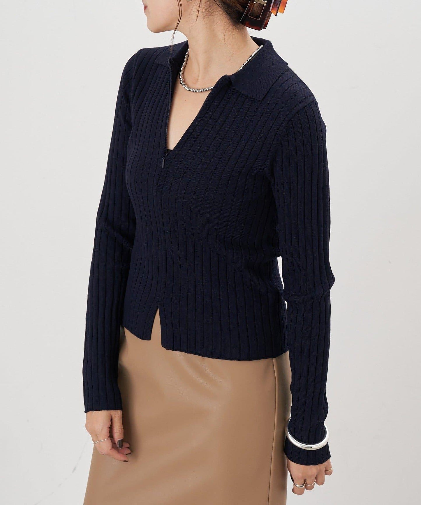 半拉鍊羅紋針織衫