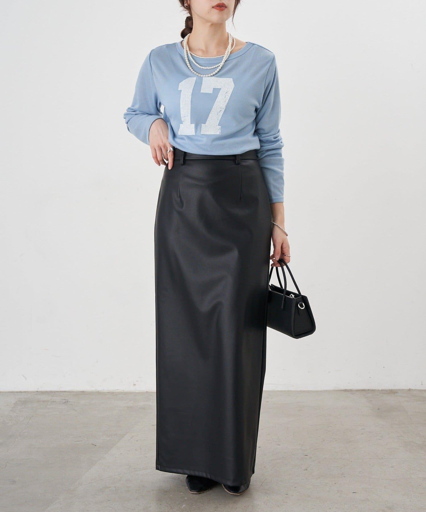 皮革長款半身裙