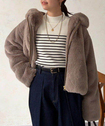 仿皮草拼接羊羔絨夾克