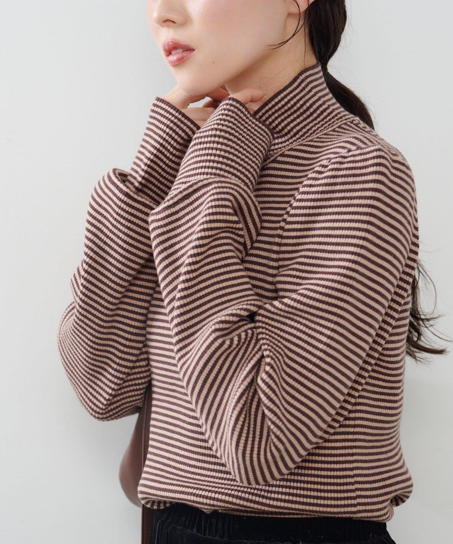 【純色&條紋】高領羅紋針織衫