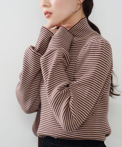【純色&條紋】高領羅紋針織衫