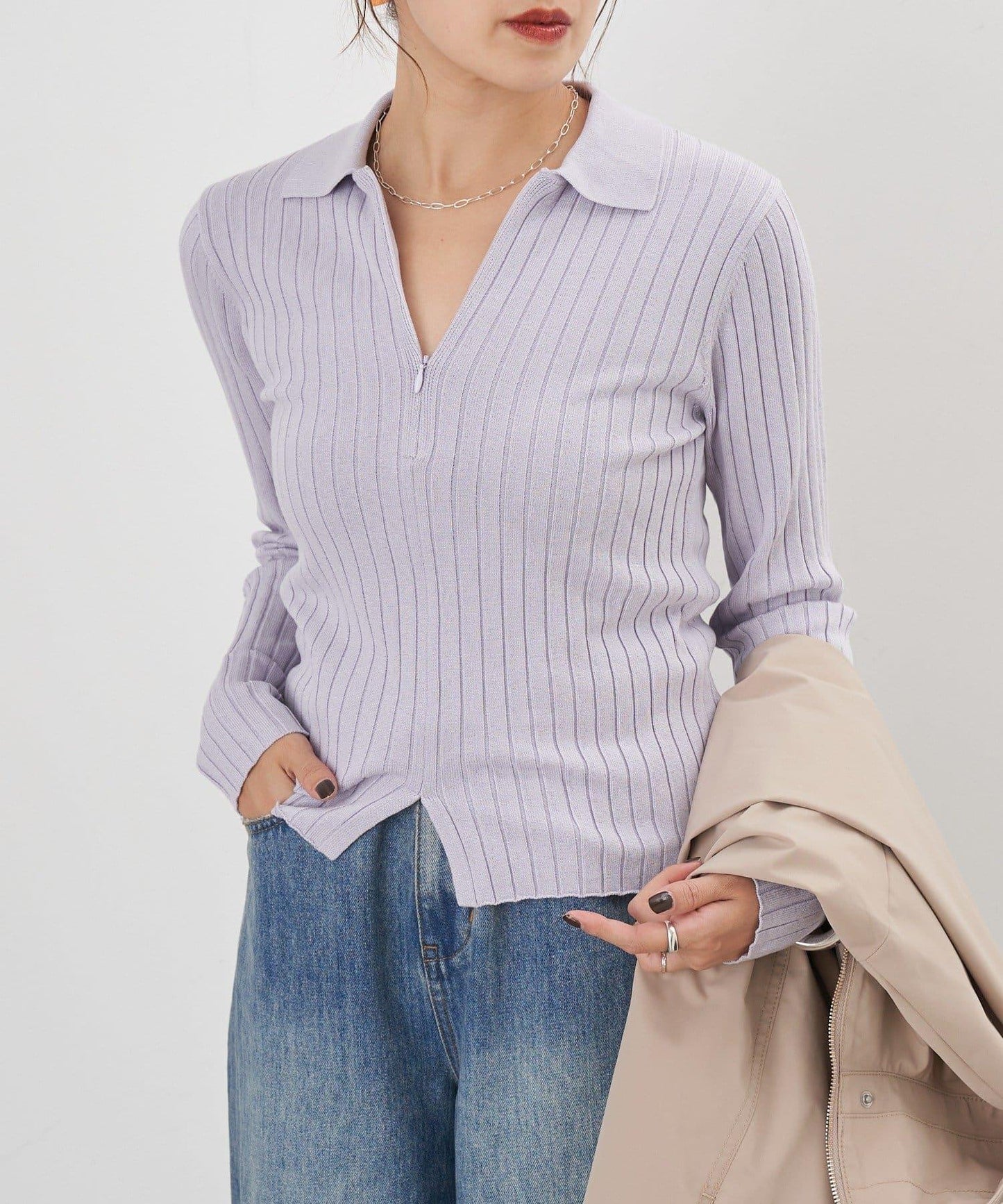 半拉鍊羅紋針織衫