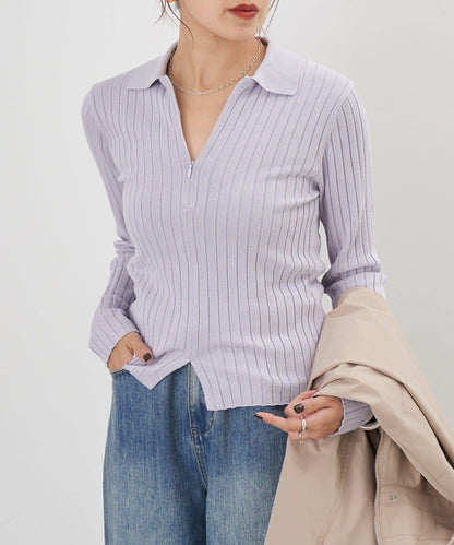 半拉鍊羅紋針織衫