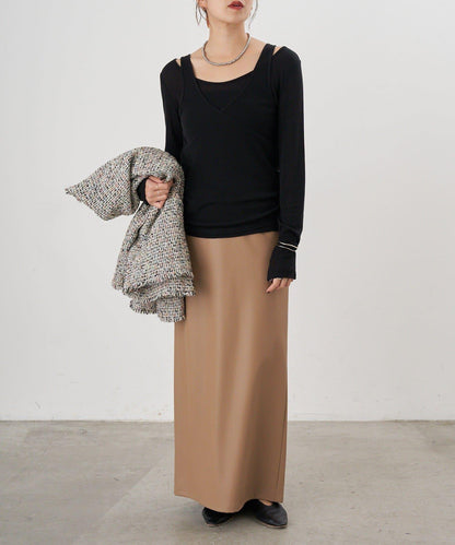 皮革長款半身裙