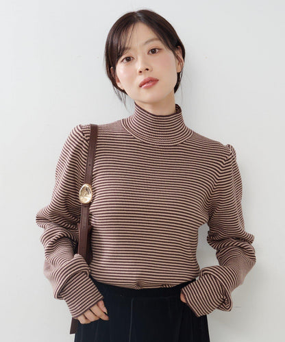 【純色&條紋】高領羅紋針織衫
