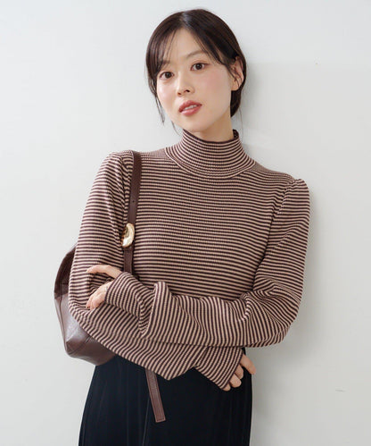 【純色&條紋】高領羅紋針織衫