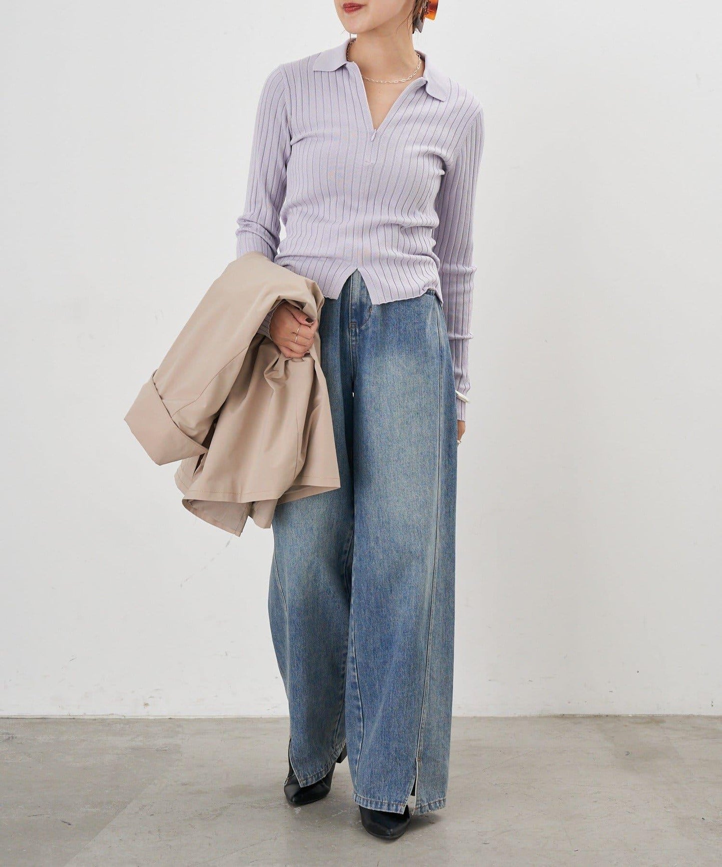 半拉鍊羅紋針織衫