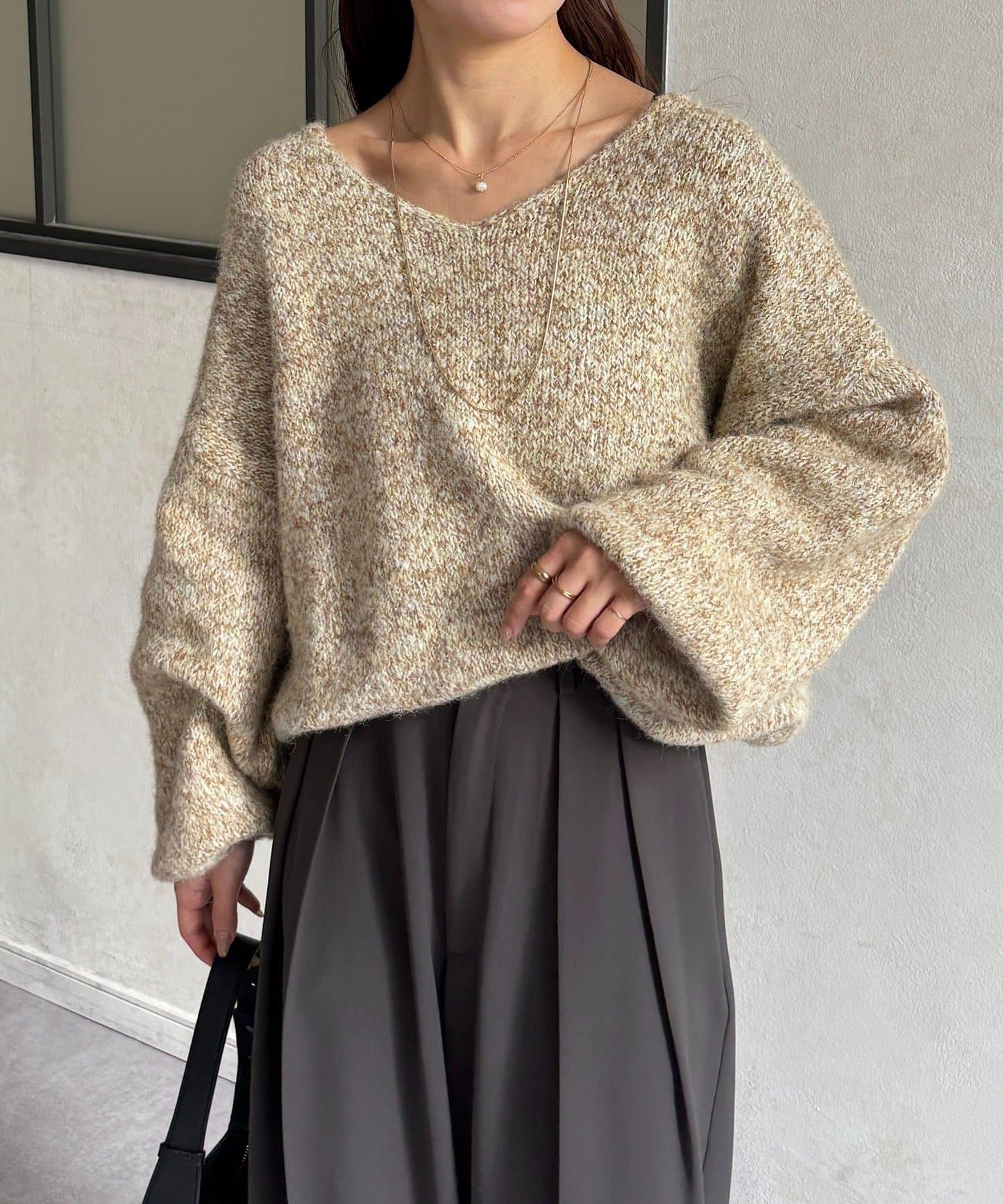 V領混色短款針織衫