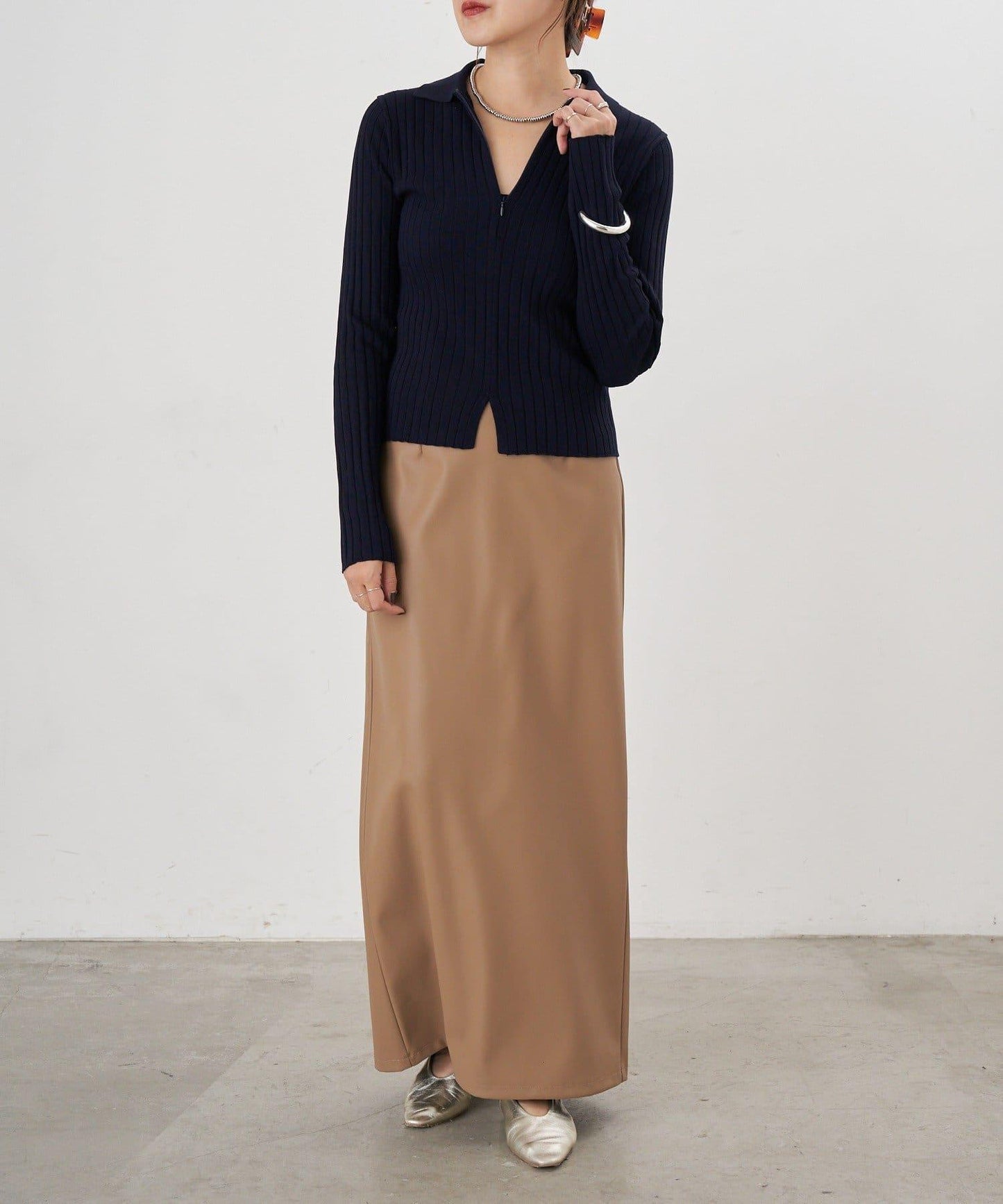 半拉鍊羅紋針織衫