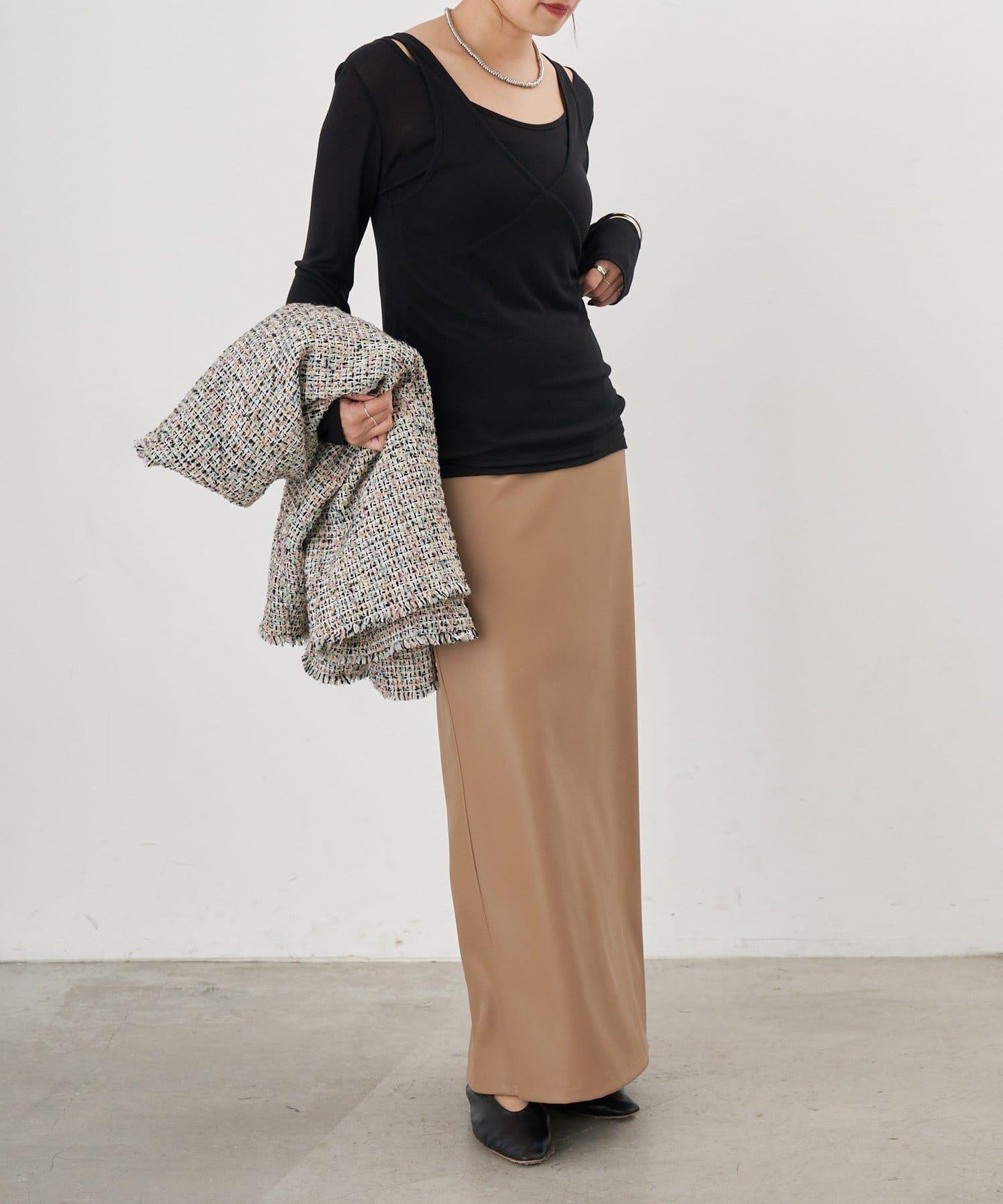 皮革長款半身裙