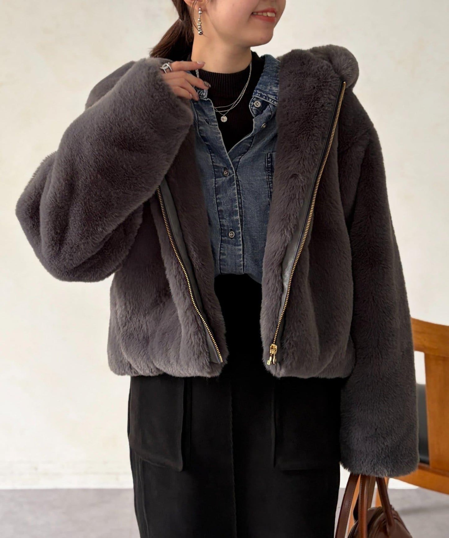 仿皮草拼接羊羔絨夾克