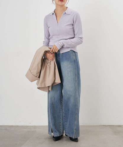 半拉鍊羅紋針織衫