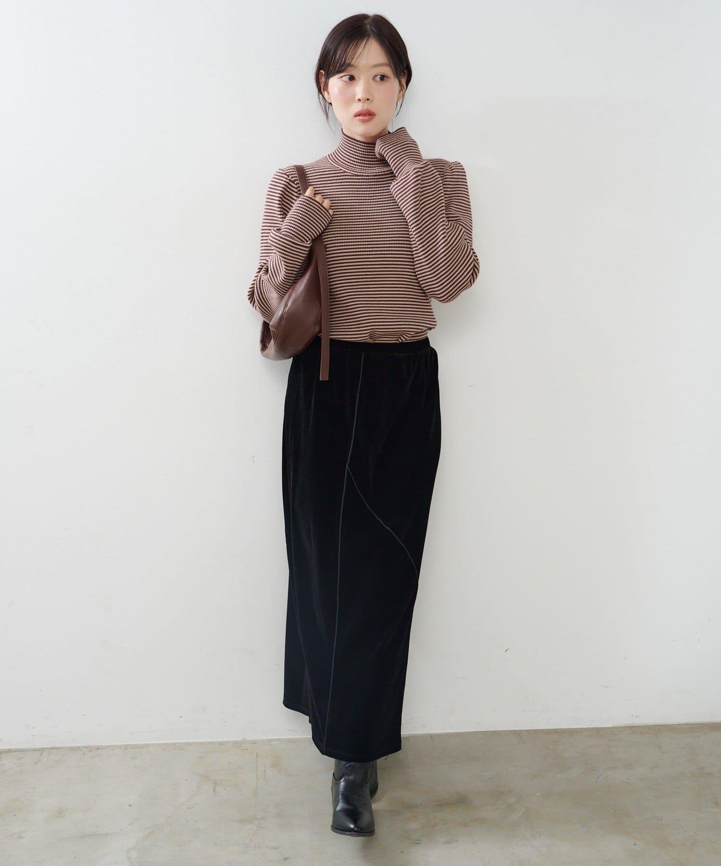 【純色&條紋】高領羅紋針織衫