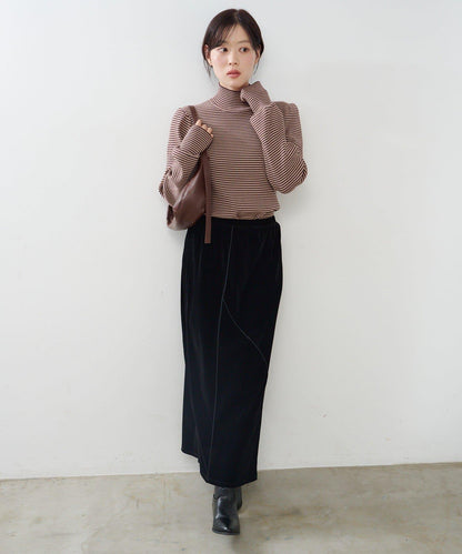 【純色&條紋】高領羅紋針織衫