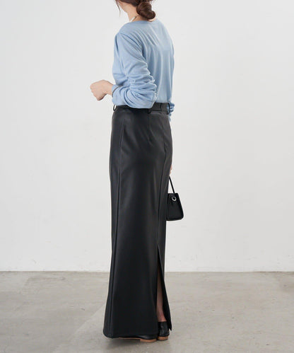 皮革長款半身裙