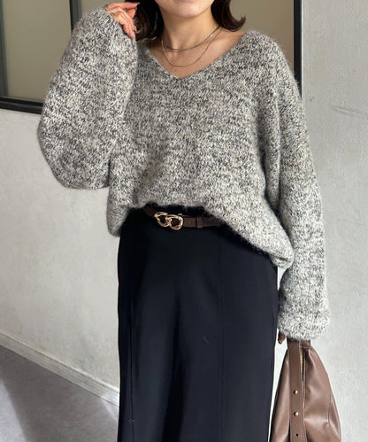 V領混色短款針織衫