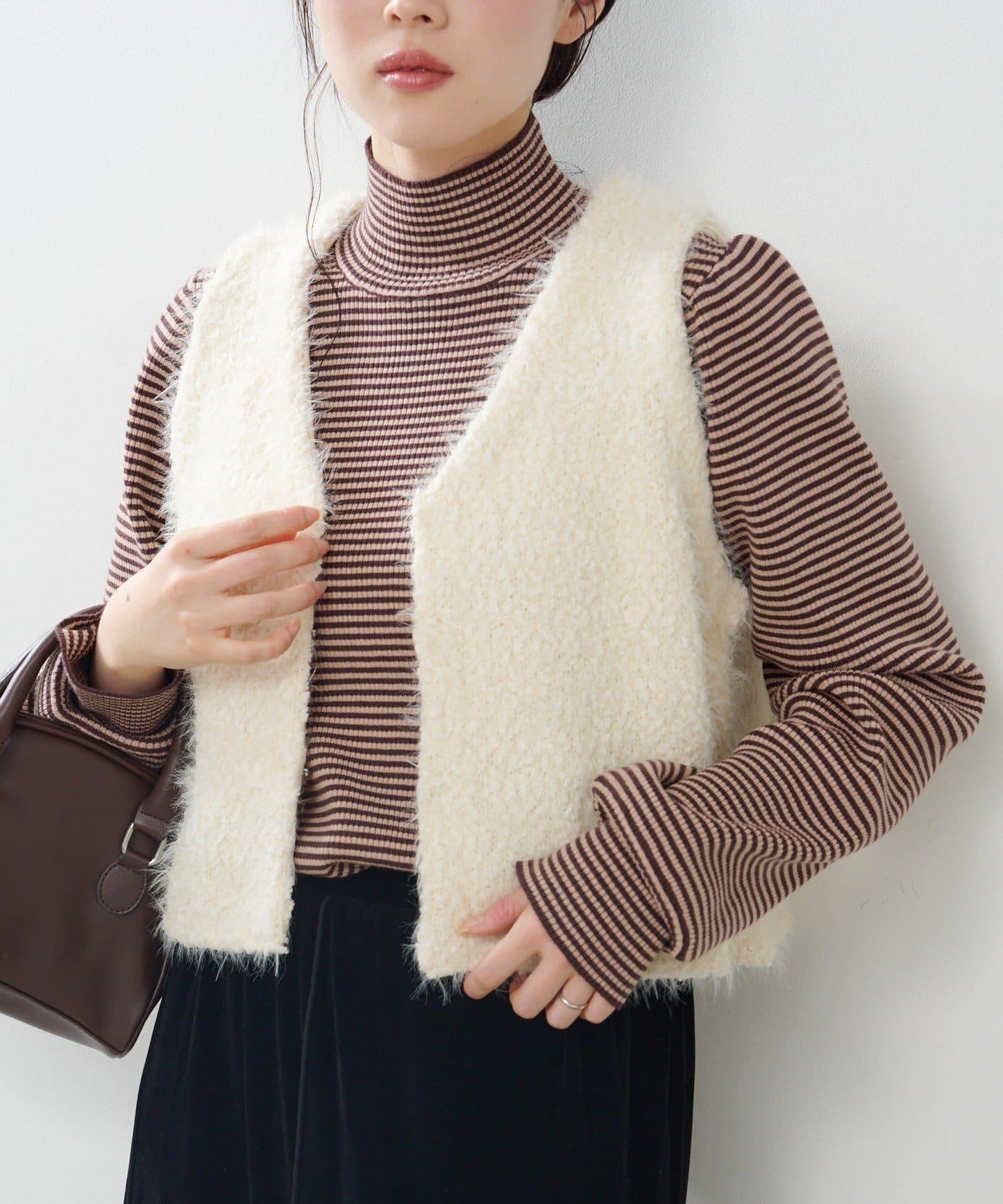 【純色&條紋】高領羅紋針織衫