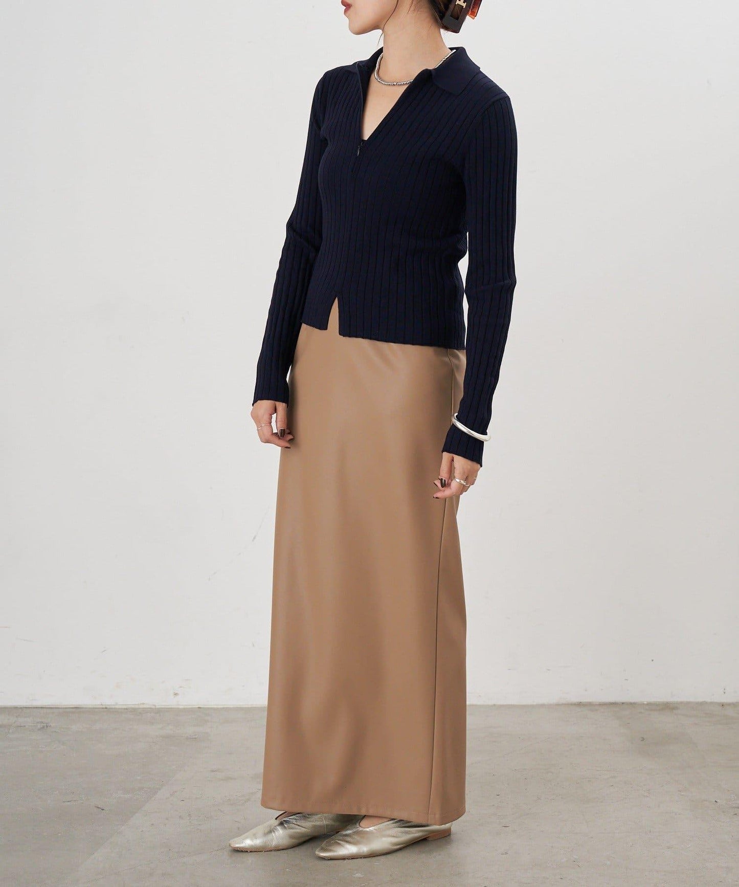 半拉鍊羅紋針織衫