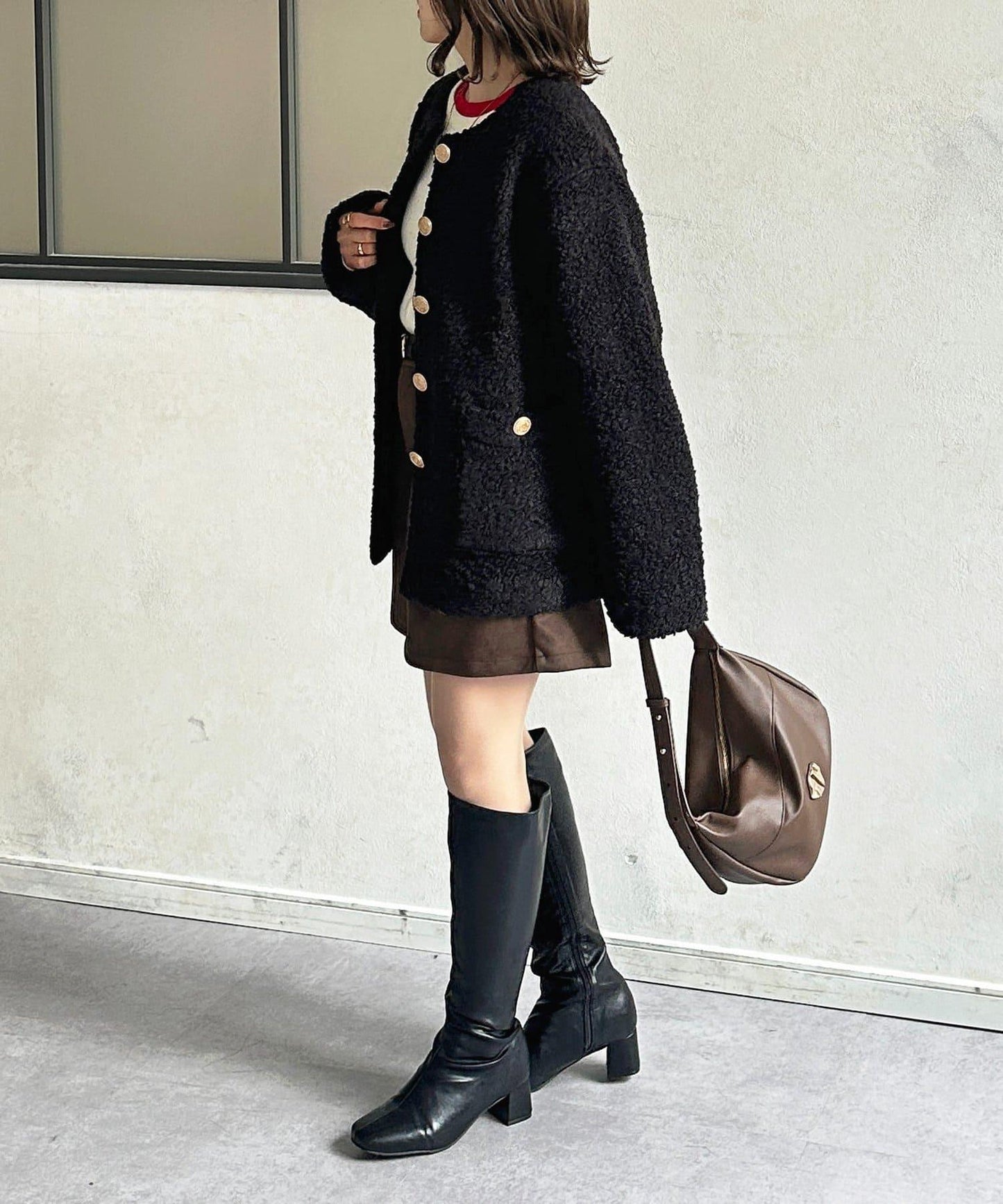 金色紐扣無領羊羔絨夾克