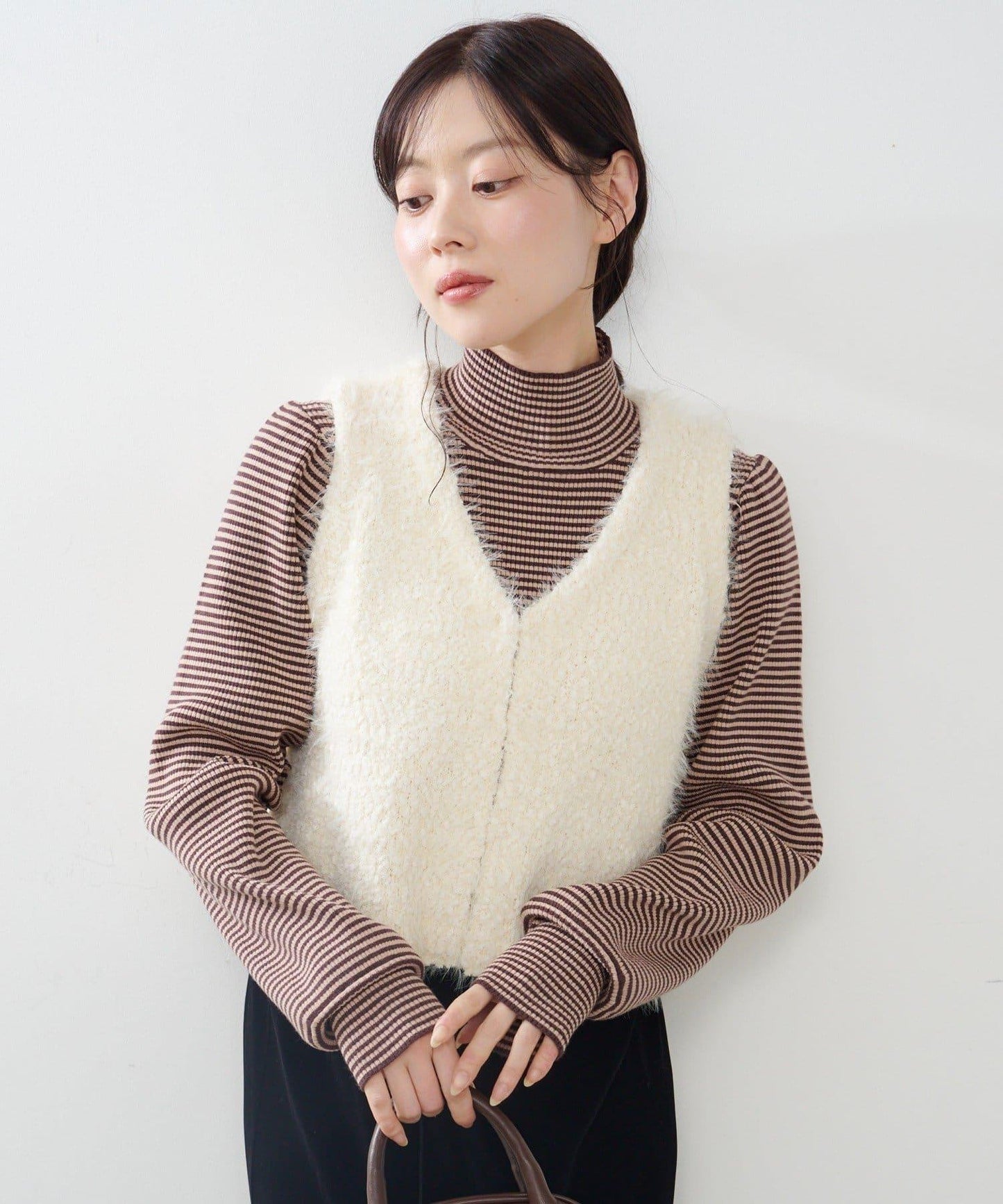 【純色&條紋】高領羅紋針織衫