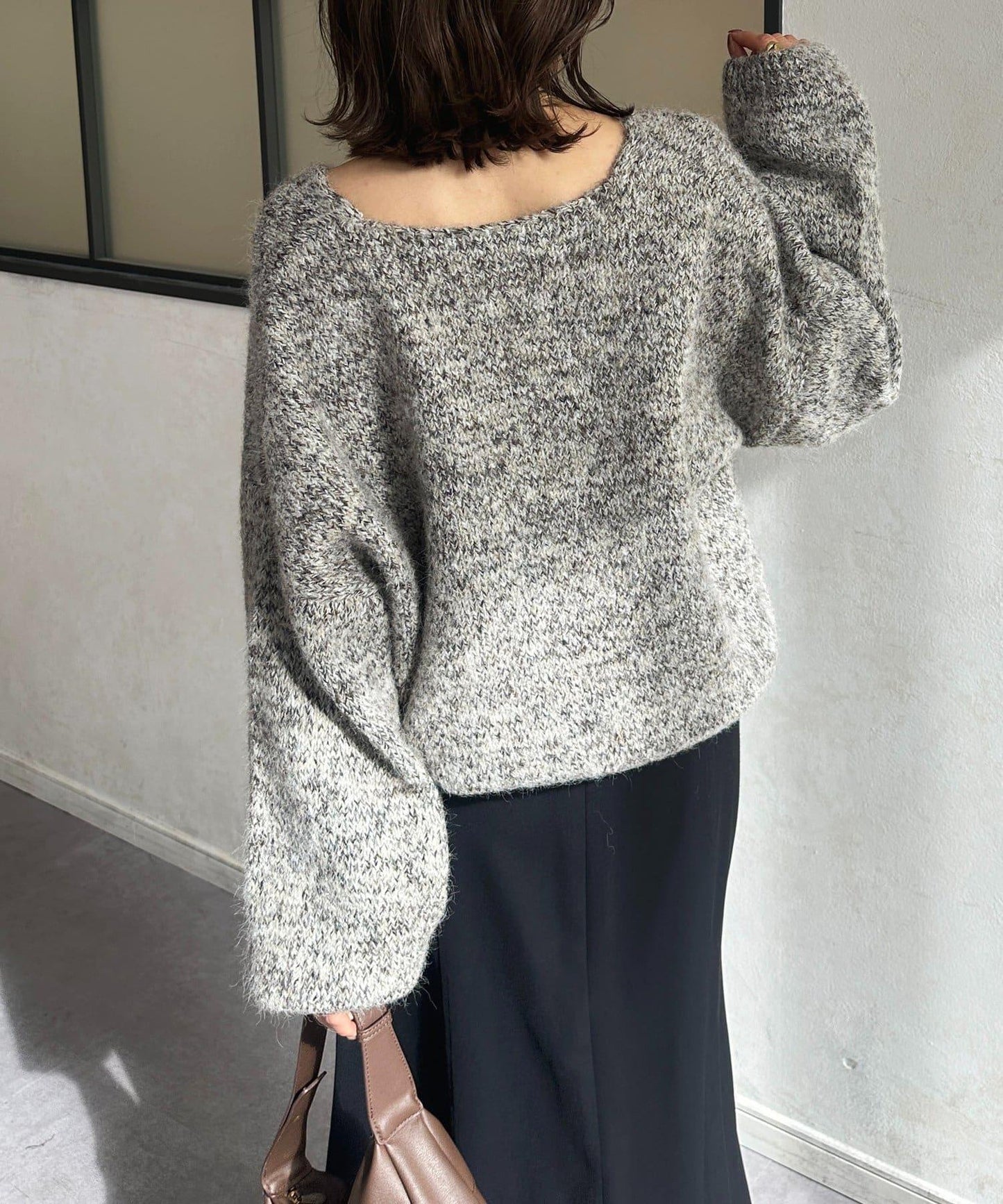 V領混色短款針織衫