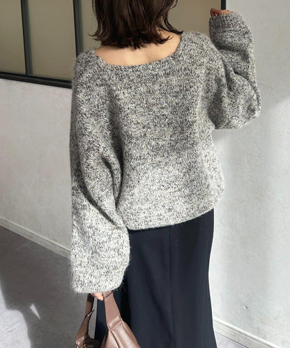 V領混色短款針織衫