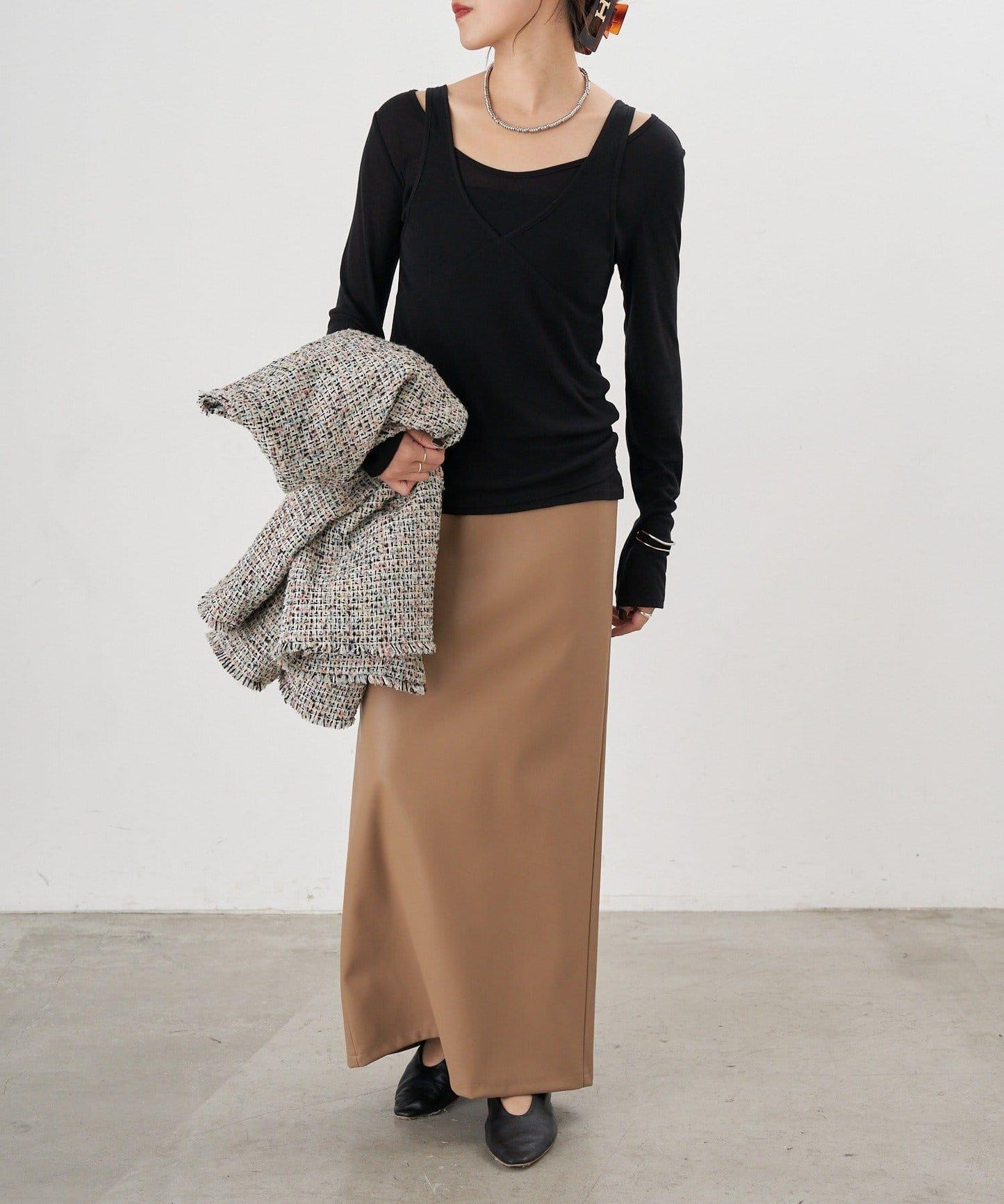 皮革長款半身裙