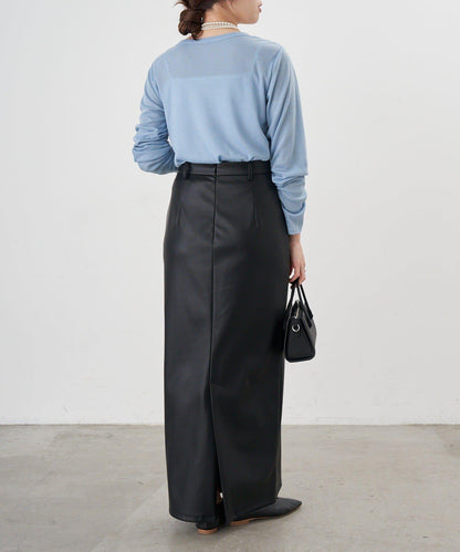 皮革長款半身裙