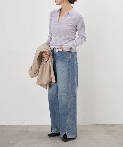 半拉鍊羅紋針織衫