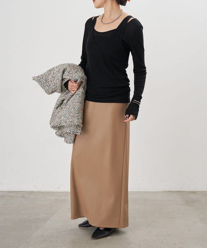 皮革長款半身裙