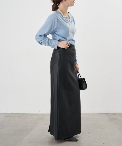 皮革長款半身裙