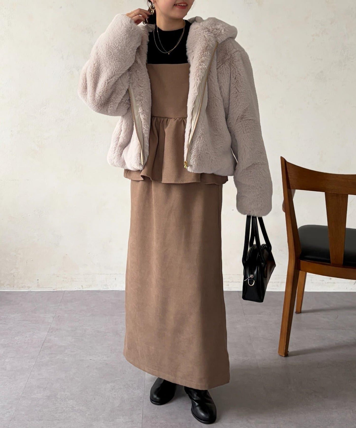 仿皮草拼接羊羔絨夾克