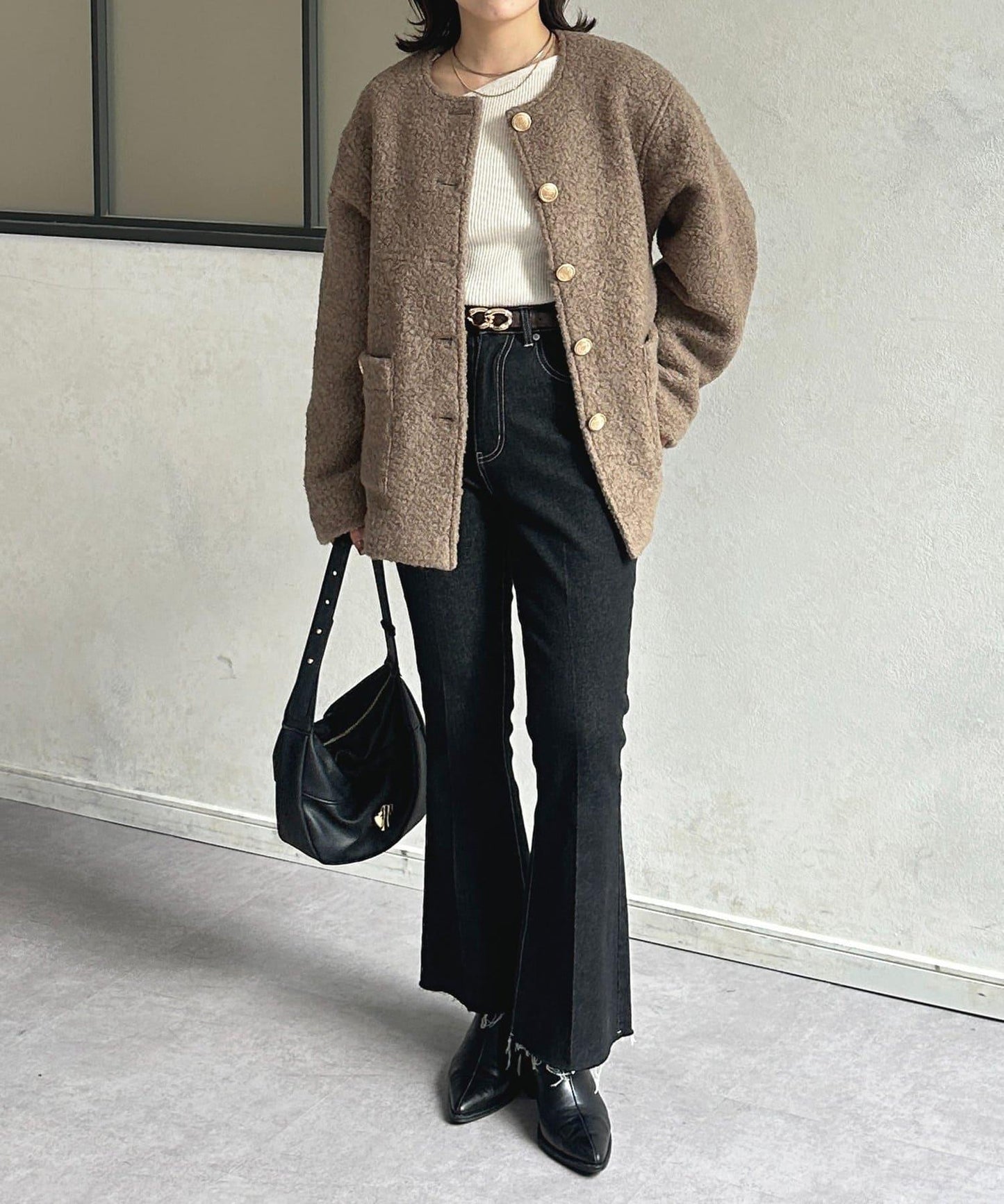 金色紐扣無領羊羔絨夾克